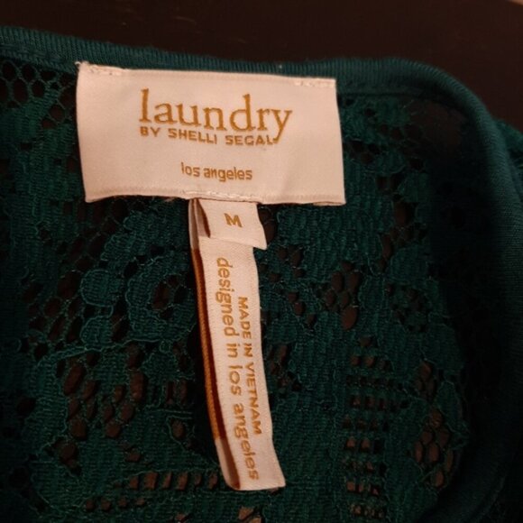 3/$20 Laundry By Shelli Segal Lace Long Sleeve Top Teal Green Rayon Blouse - Picture 10 of 12